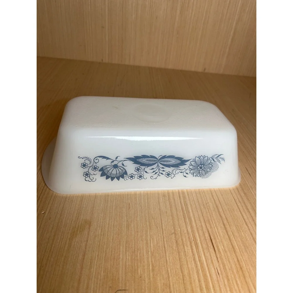 Vintage Glasbake Blue Floral Onion Milk Glass Loaf Pan J-522 Made in USA MCM